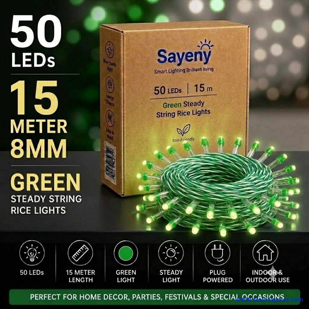 Sayeny 15 Meter 8mm 50 LED Green String Steady Light for Home, Bedroom, Festival, Diwali, Christmas & Party Decoration