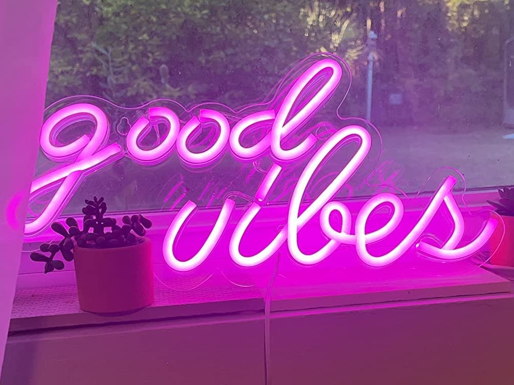 Sayeny Good Vibes LED Neon Signs Light LED Art Decorative Sign - Wall Decor/Table Decor, Home Decor for Wedding Party Kids Room Living Room House Bar Pub Hotel Beach (Pink)