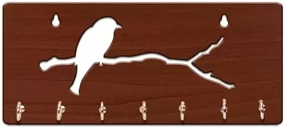 Kana Creation Bird-Brown Wooden Key Holder (7 Hooks, Brown) Wood Key Holder  (7 Hooks,