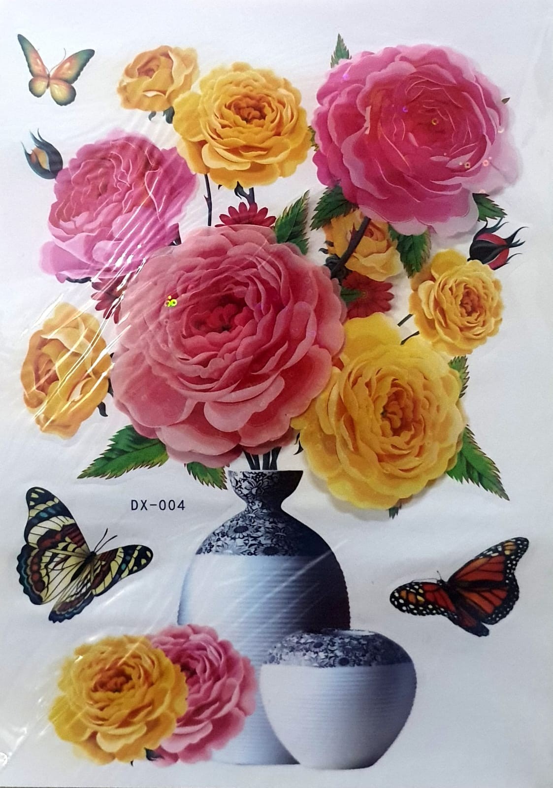 Ocean Garniture 25 cm 3D Embossed Yellow & Pink Flowers Wallpaper Self Adhesive Sticker  (Pack of 1)