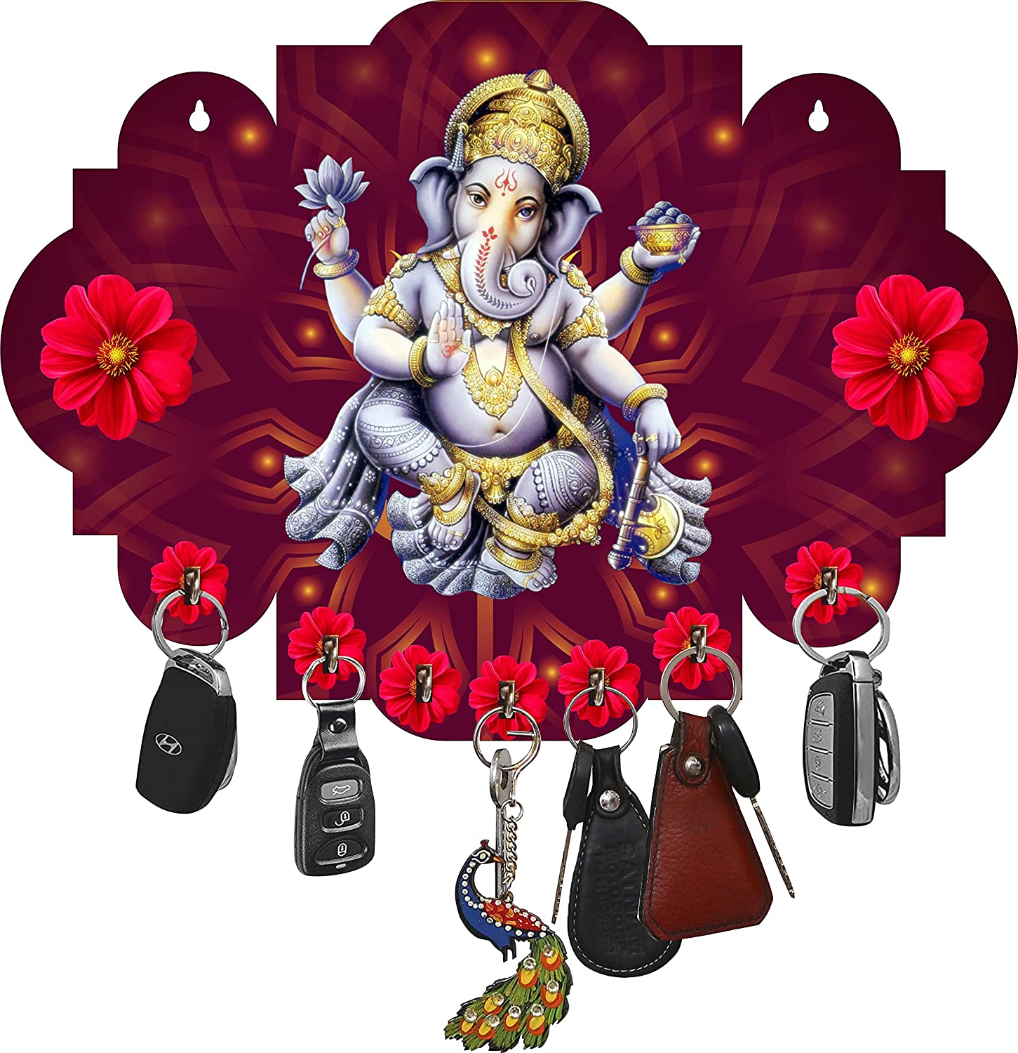 Kana Creation Ganesha Beautiful Home Wooden Key Holder Wood Key Holder  (7 Hooks,