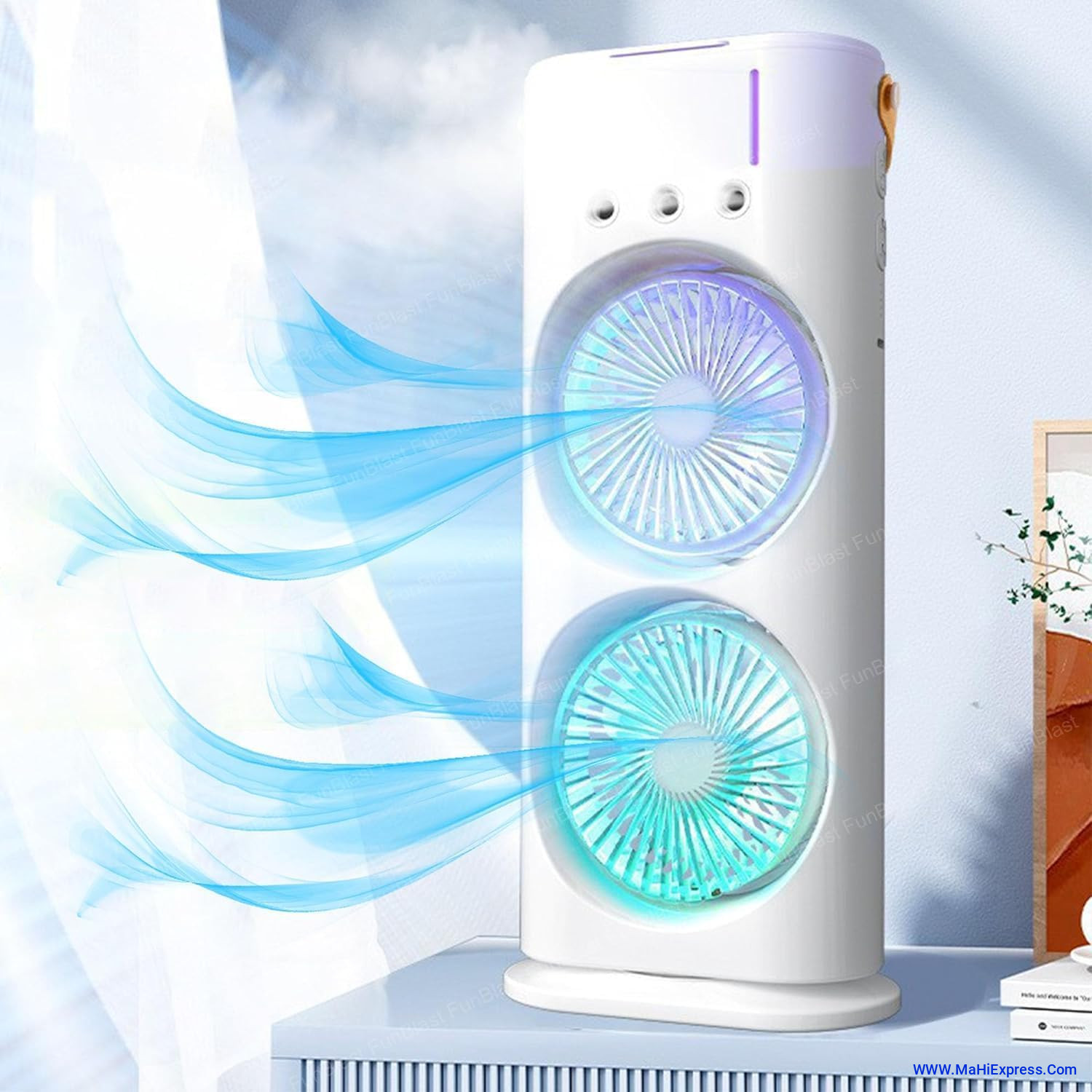 Sayeny Double Ended Spray Fan Cooler, 2025 New 3 Gears USB Rechargeable Quiet fan with LED Light & Remote Control, Mini Cooler for Business & Home Use, Energy Saving, Heatstroke Prevention