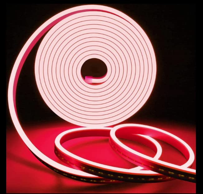 Sayeny 16.4Feet Long with 12V Adaptor LED Neon Strip Rope Lights,Flat Silicone Neon Rope Light Flexible Cuttable String, IP65 Waterproof Neon LED Strips for Indoor Outdoor Decoration(Red)